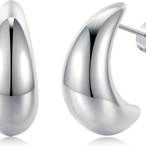 Chunky White Gold Hoop Earrings for Women - Lightweight, Hypoallergenic, Fashion